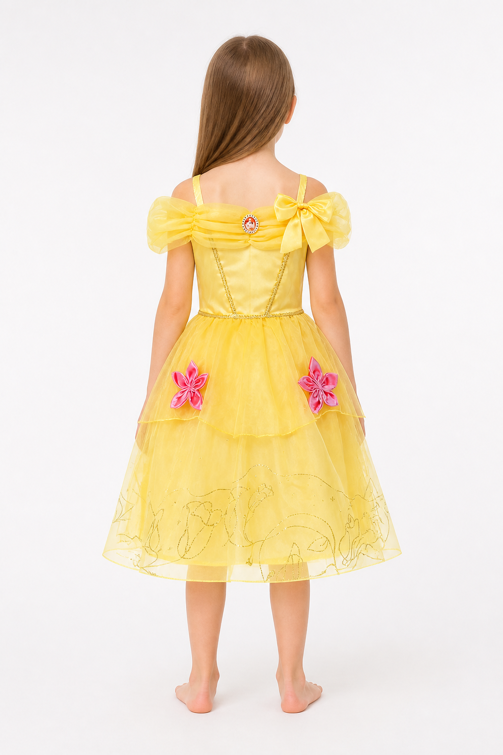 Children's Yellow Carnival Dress with a Bow and Full Skirt back view