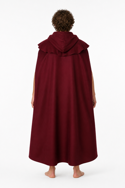 Long Burgundy Gothic Hooded Cloak back view