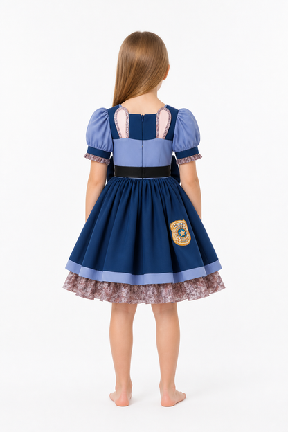 Police Officer Dress-Up Costume for Girls with Belt and Badge back view