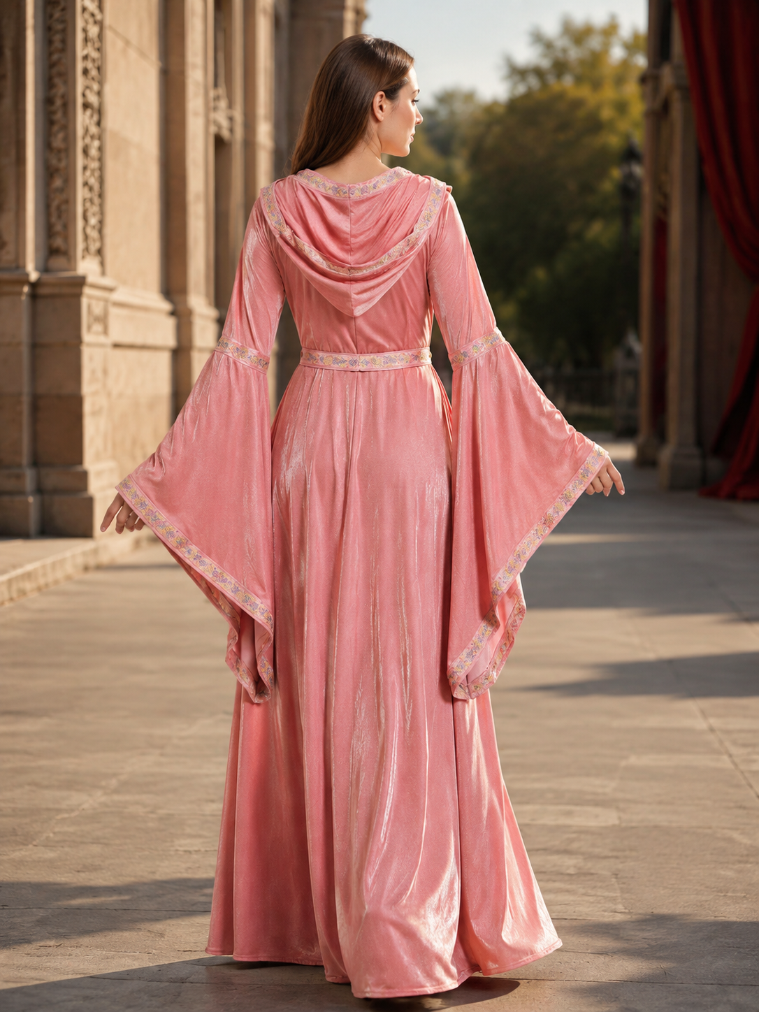 Hooded Medieval Princess Dress for Halloween back view
