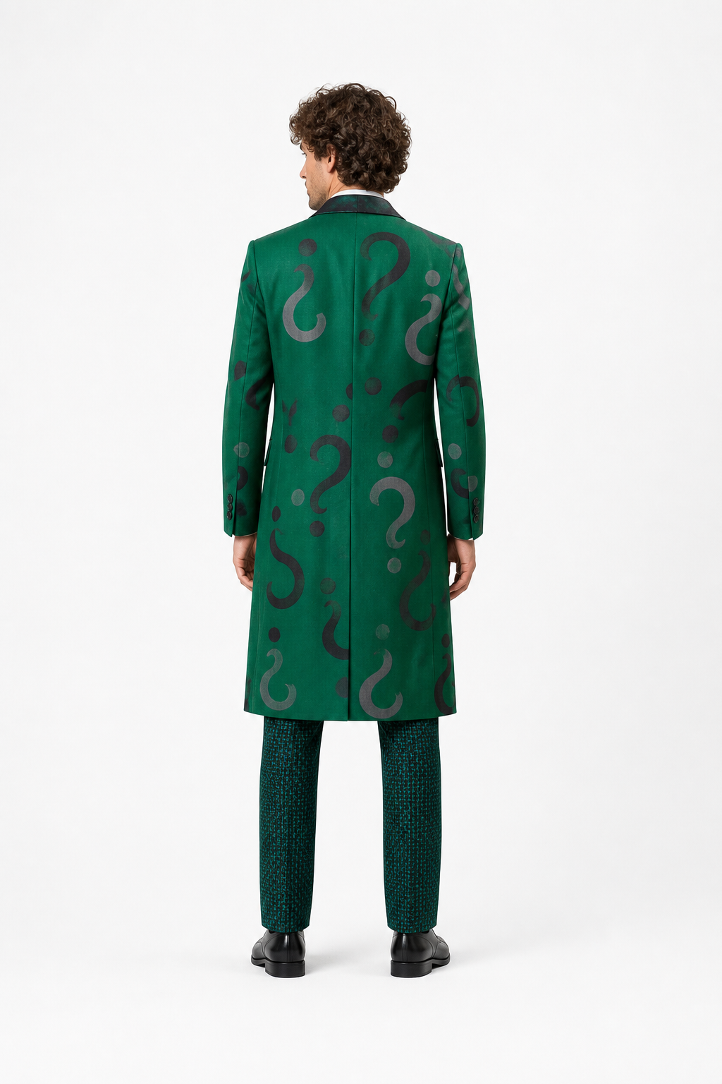 Green Riddler Costume with Cape for Cosplay back view