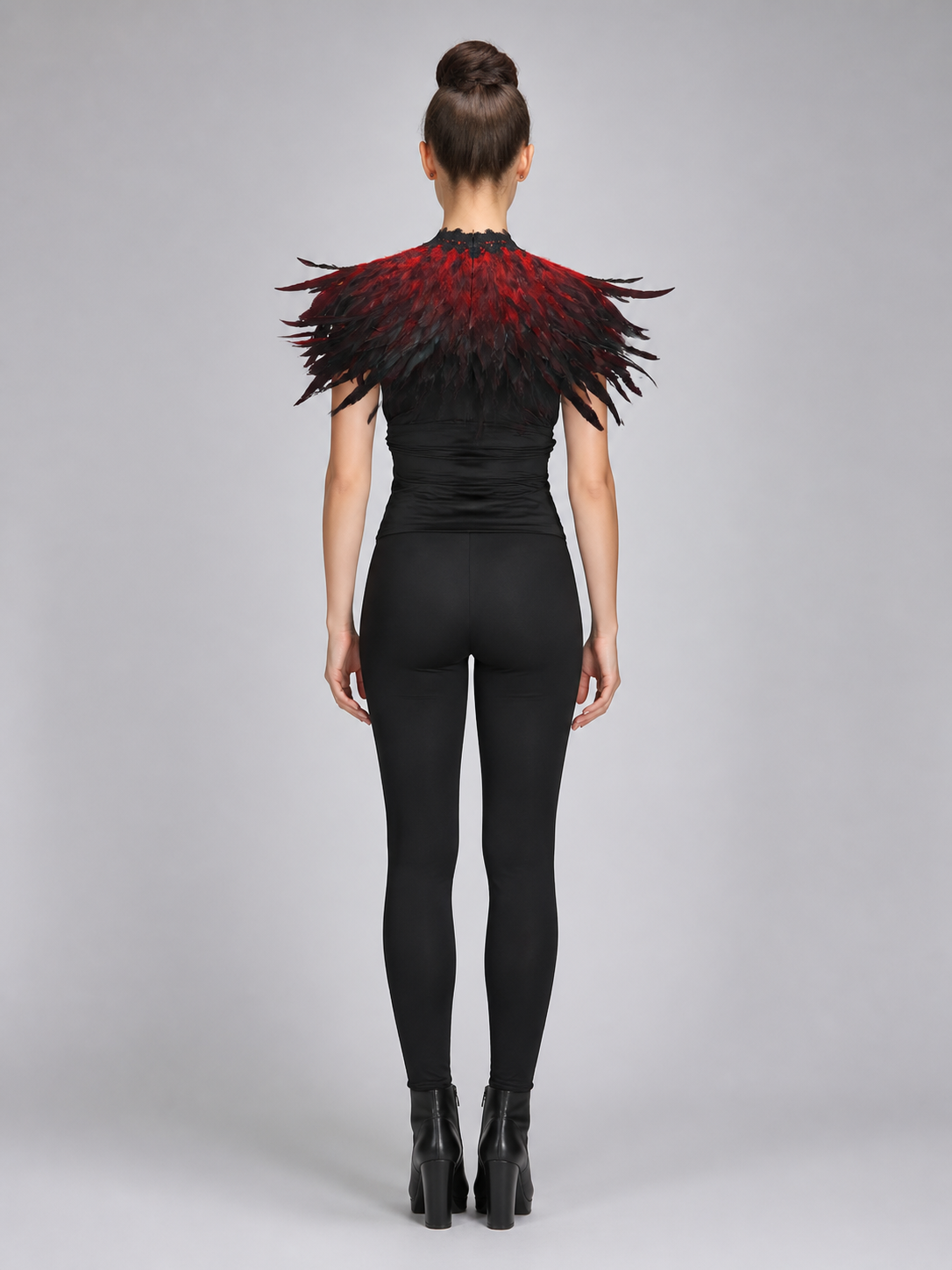 Halloween Red Feather Capelet Carnival Accessory back view