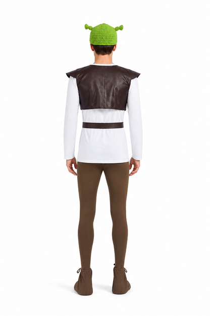 Medieval Shrek Cosplay Costume with Vest and Hat back view