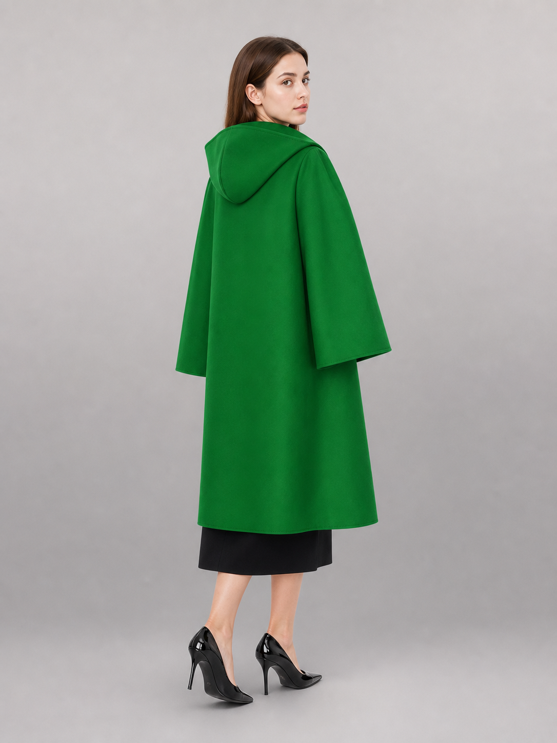 Green carnival cloak with hood, long