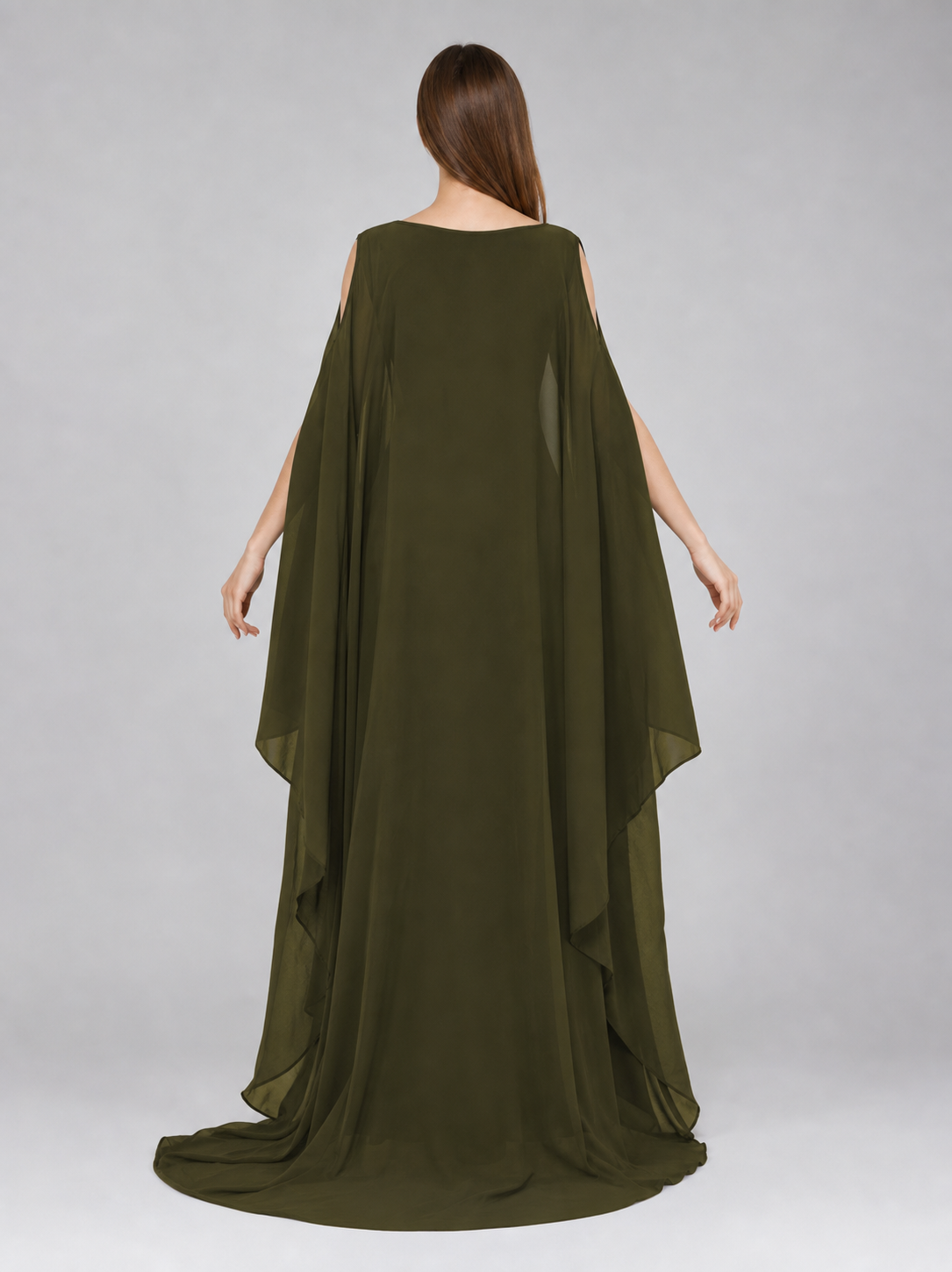 Fantasy-Style Dress with a Draped Skirt and Train