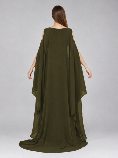 Fantasy-Style Dress with a Draped Skirt and Train