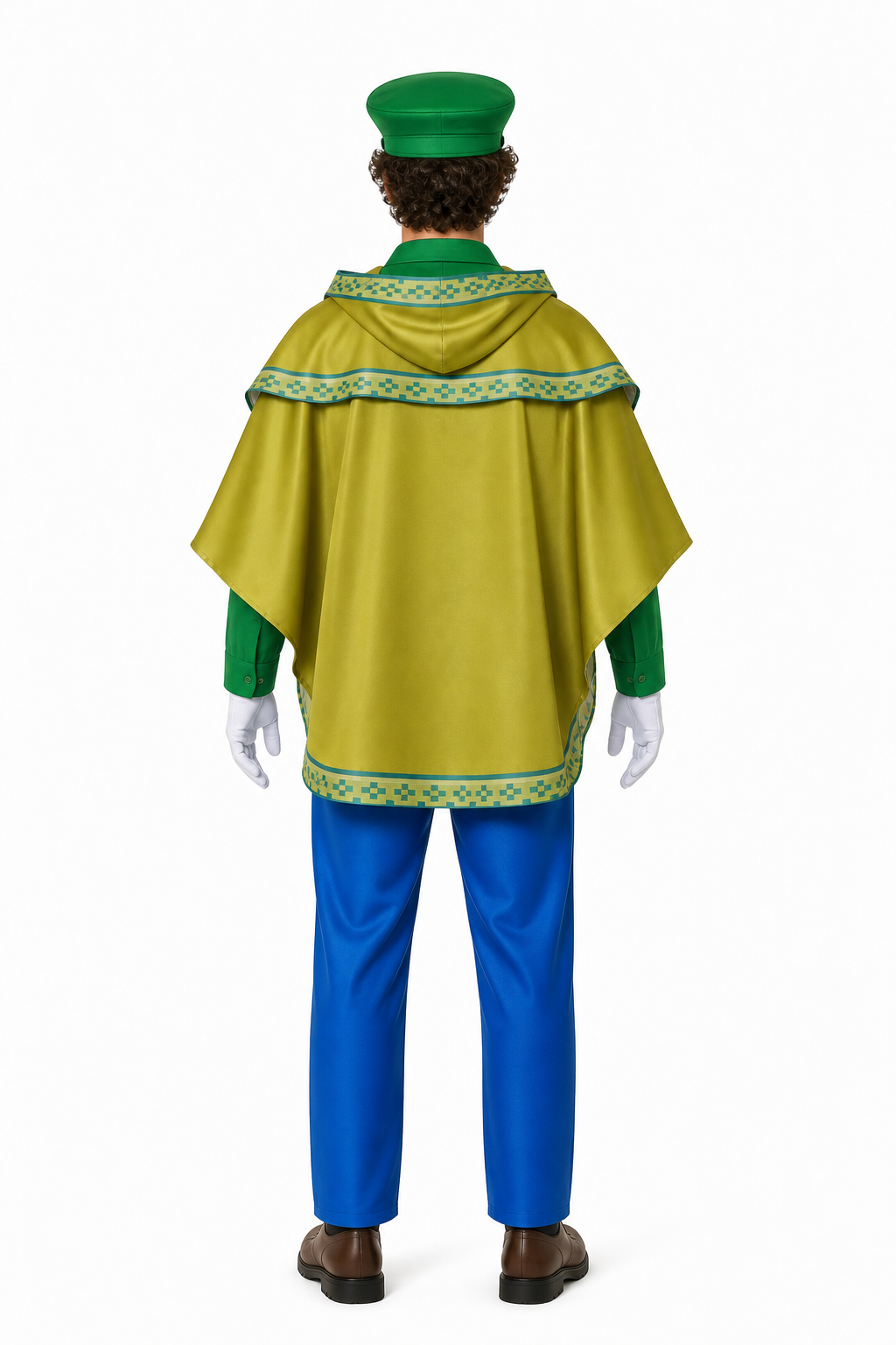 Luigi Cosplay Costume with Cape and Hat back view