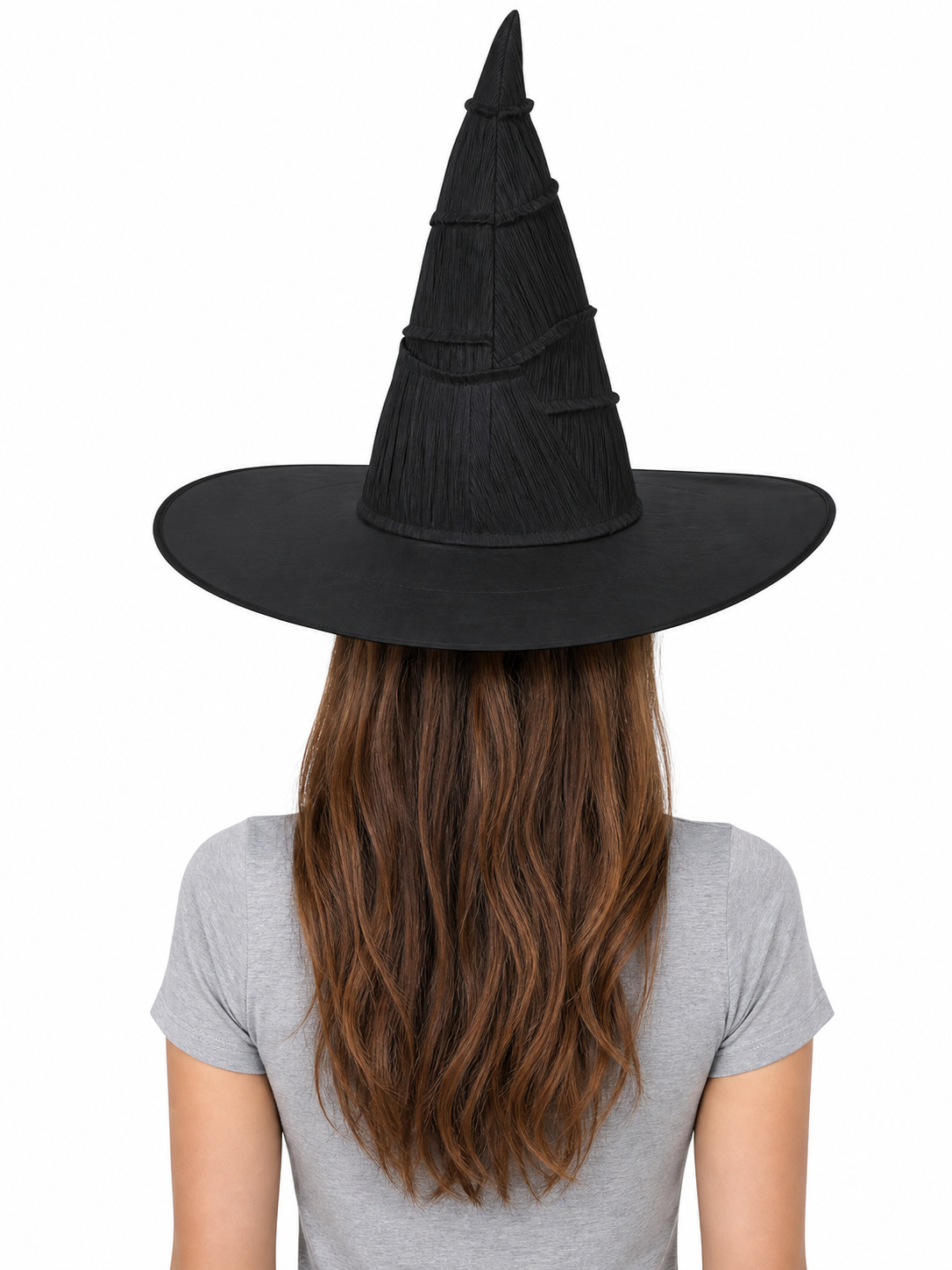 Matte Black Halloween Witch Hat Tall Pointed Crown Wide Curved Floppy Brim Ruched Costume Accessory for Cosplay Party Stage Dress Up