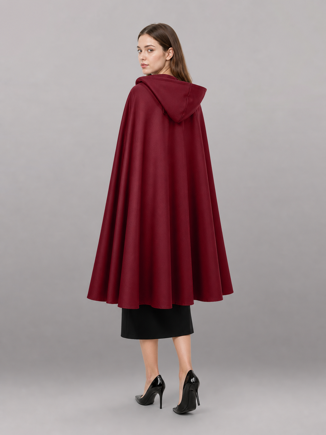 Medieval Burgundy Hooded Carnival Cloak