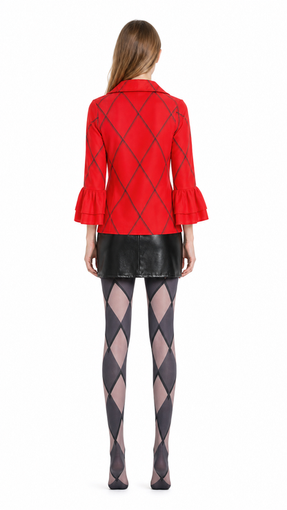 Harley Quinn Cosplay Costume with Jacket, Top, and Skirt back view