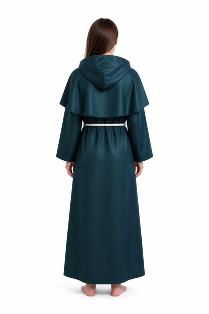 Medieval Hooded Cloak with Belt for Cosplay back view