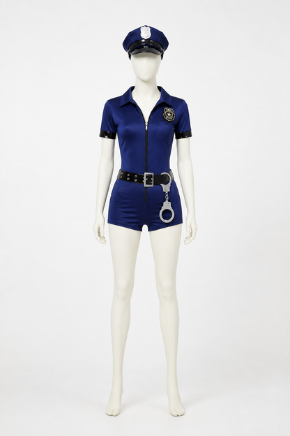 Police Costume with Jumpsuit and Cap back view