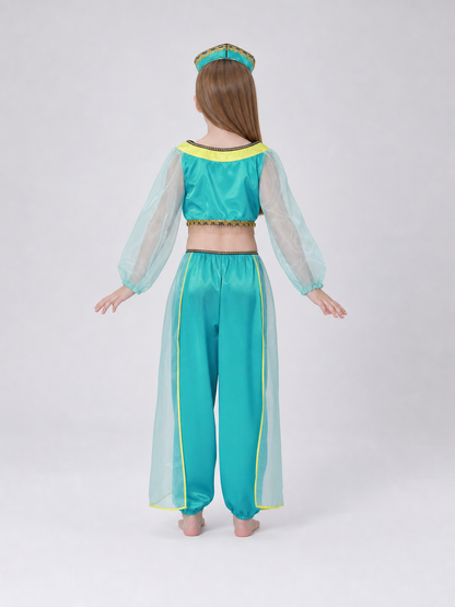Children's dance costume, green, with headband