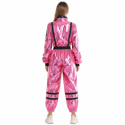 Pink Jumpsuit with Space Patches back view