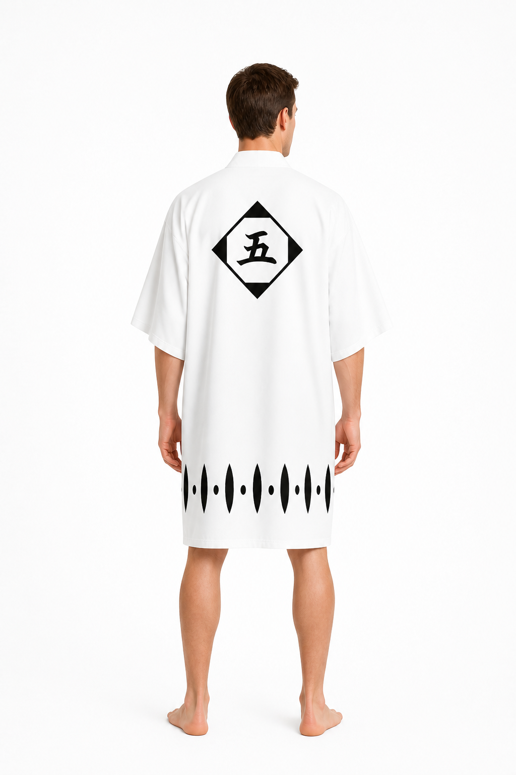 White Anime Cosplay Cloak with Black Pattern back view