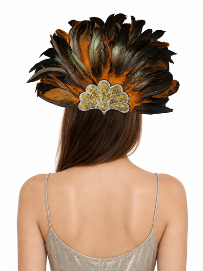 Feathered Headpiece with Gold Sequins