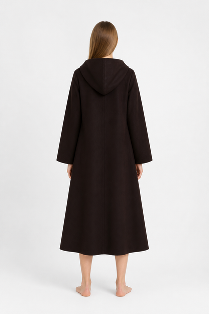 Long Black Robe with a Hood and Wide Sleeves back view