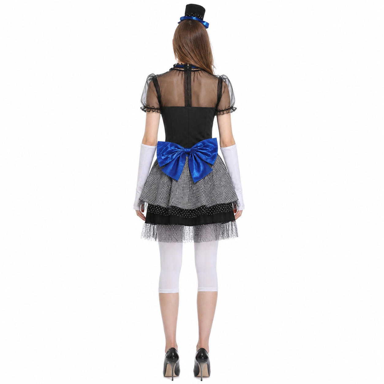 Stage Dress with Black-and-White Check Pattern and Bow back view