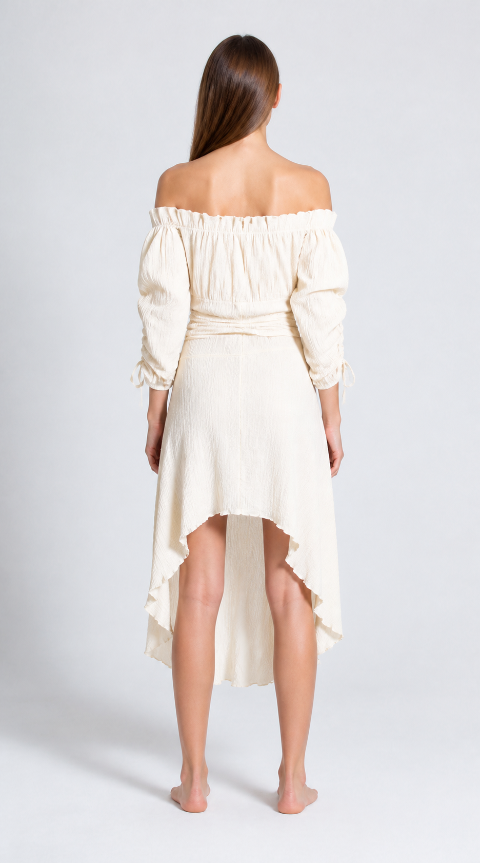 Long Dress with Off-the-Shoulder Neckline and Asymmetrical Hem back view