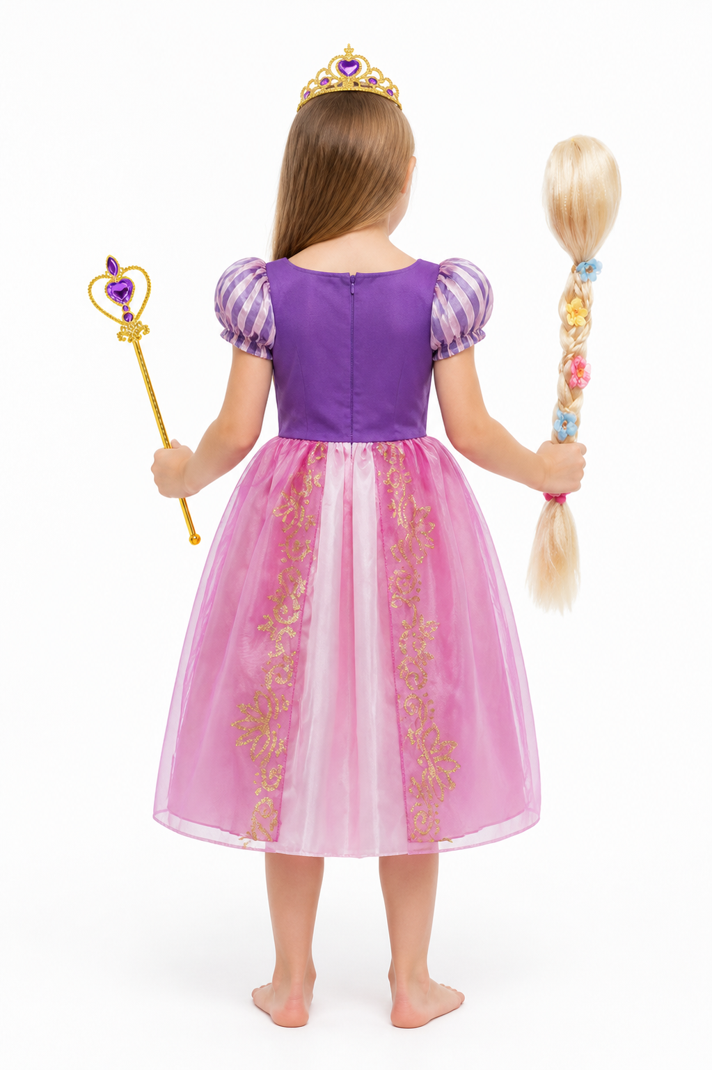 Rapunzel Princess Costume with Dress and Crown back view