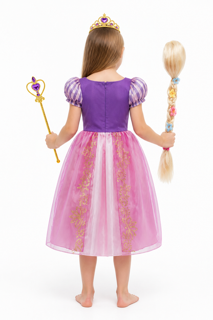Rapunzel Princess Costume with Dress and Crown back view