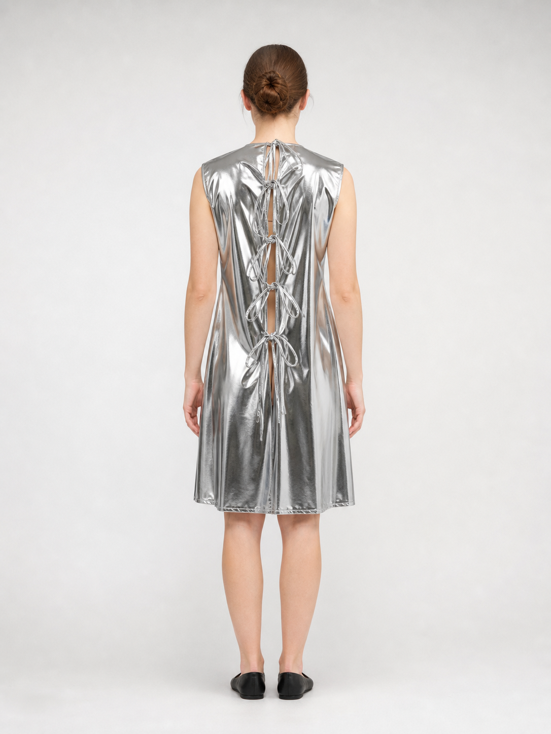 Silver Dress with Lace-Up Back back view