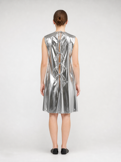 Silver Dress with Lace-Up Back back view