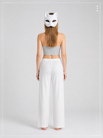 White Halloween Cat-Ear Half Mask back view