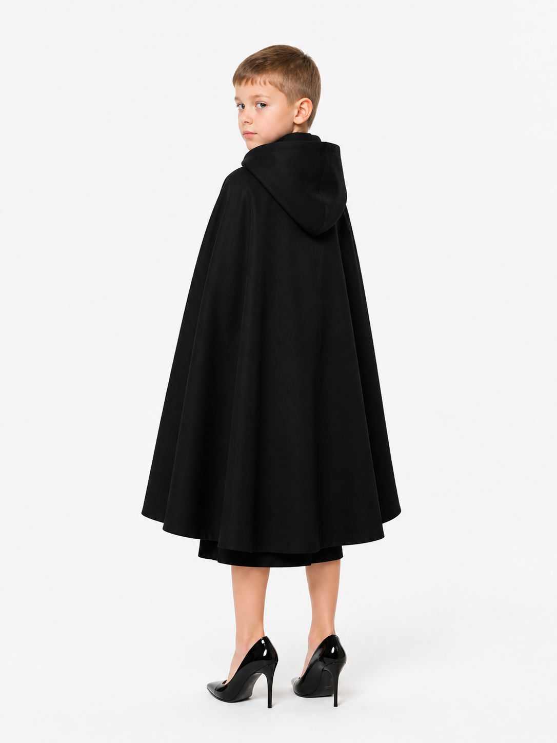 Medieval Black Hooded Costume Cloak back view 3
