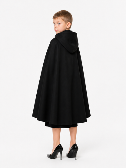 Medieval Black Hooded Costume Cloak back view 3