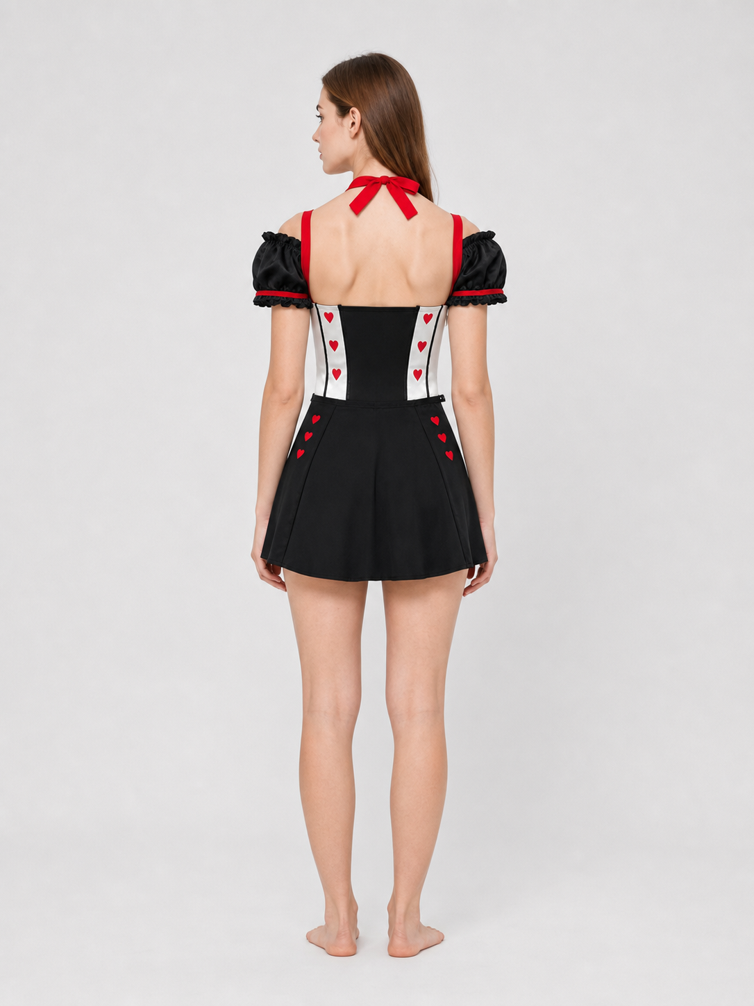 Queen of Hearts Carnival Jumpsuit Costume with Crown and Hearts