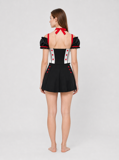 Queen of Hearts Carnival Jumpsuit Costume with Crown and Hearts