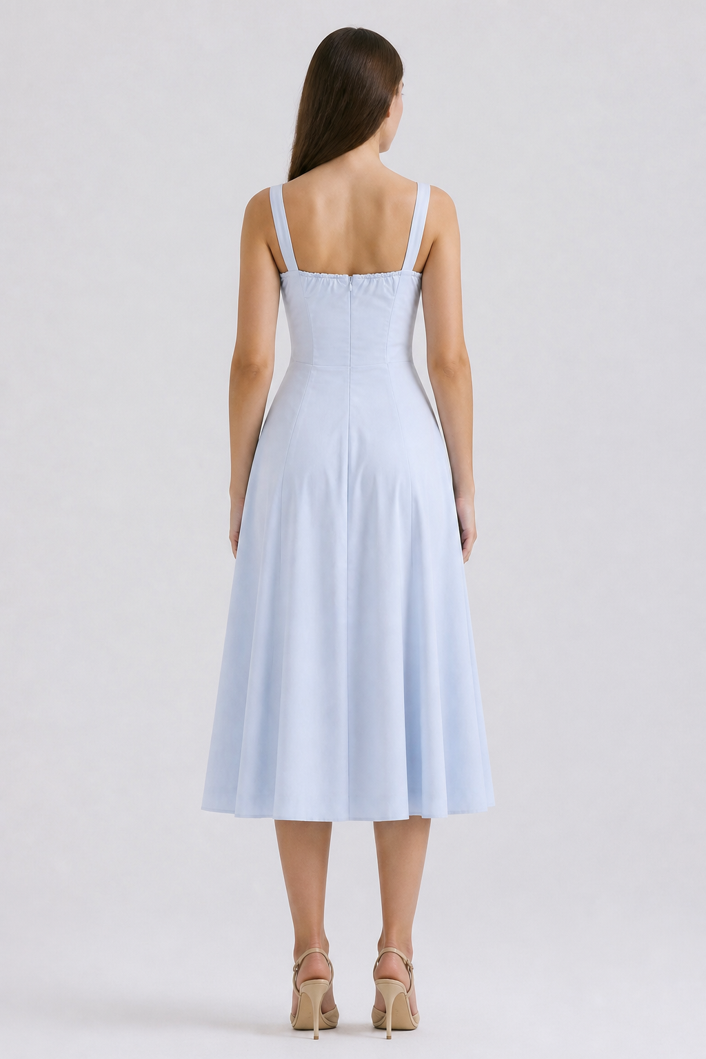 Fitted Midi Dress with a Square Neckline back view