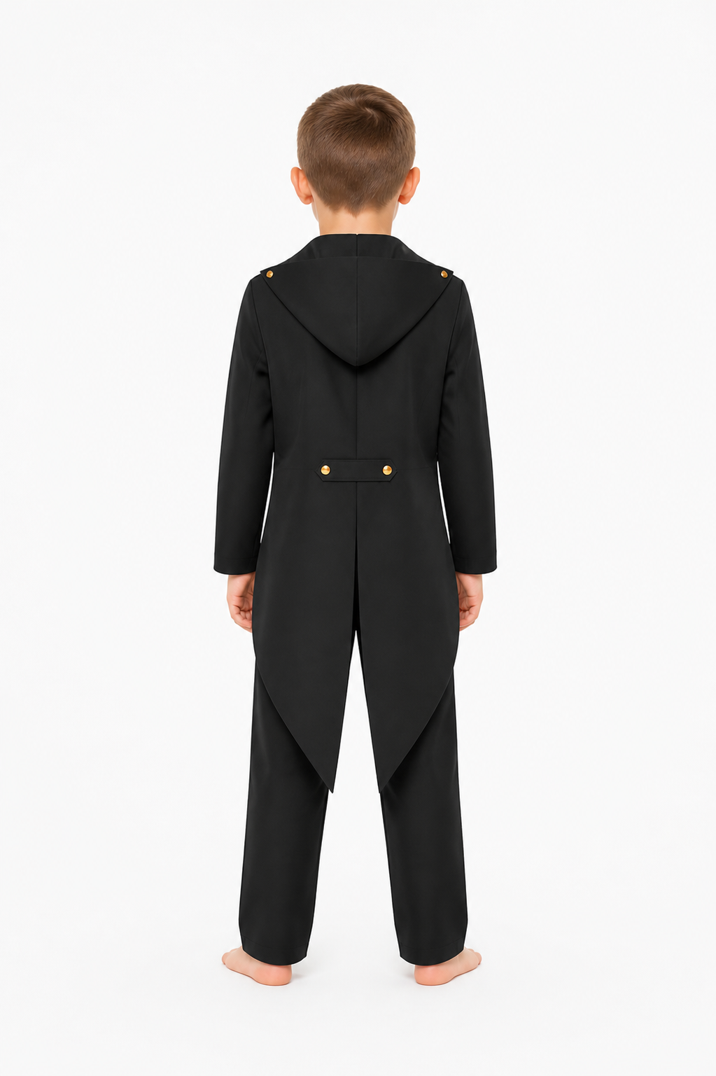 Tailcoat with long tails, lapels, and slanted pockets back view