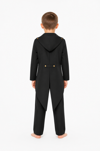Tailcoat with long tails, lapels, and slanted pockets back view