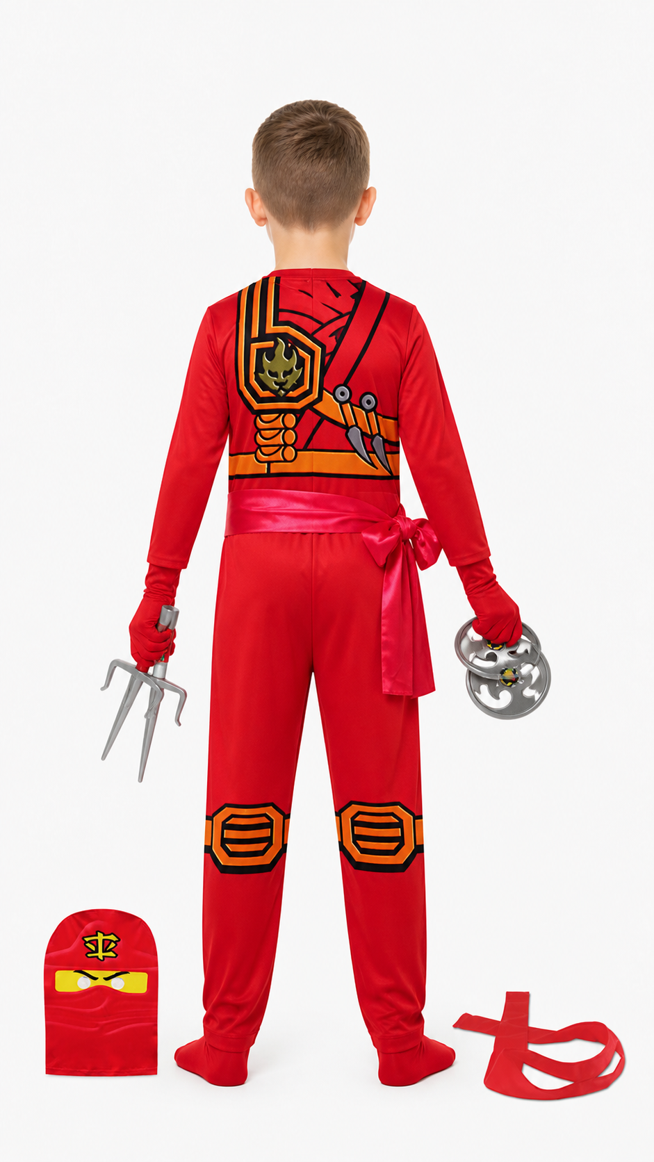 Red Ninja Jumpsuit with Mask and Gloves back view