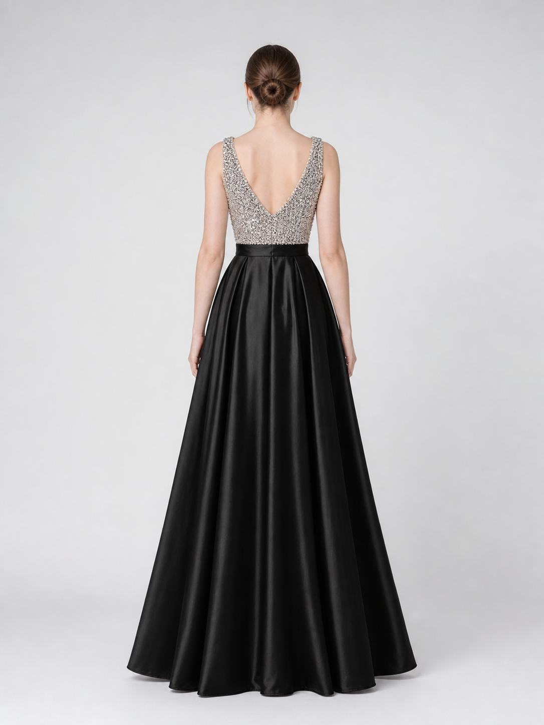 Long Evening Dress with a Deep V-Neckline