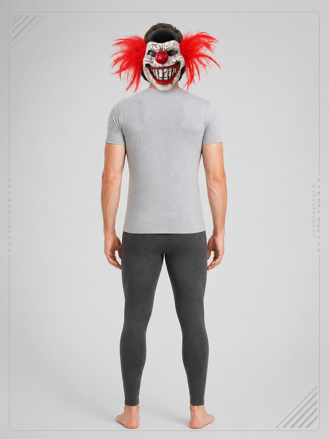 White Clown Halloween Mask with Red Hair back view