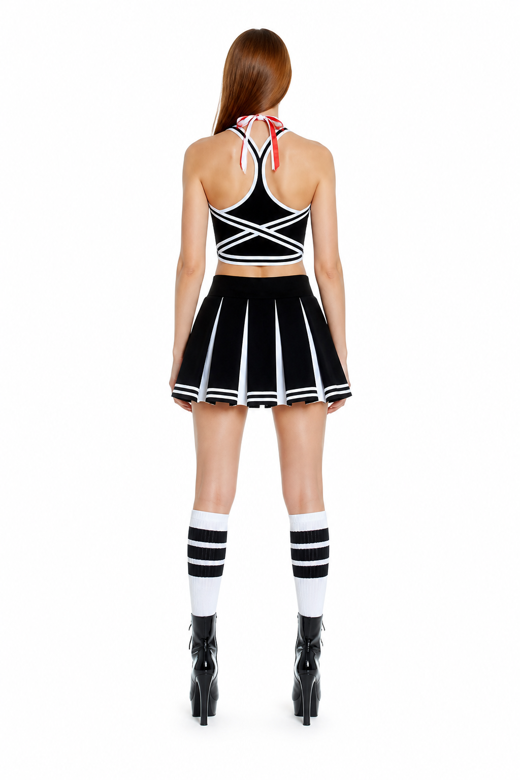 Two-Piece Black and White Cheerleading Costume back view