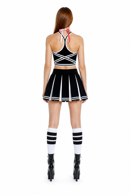Two-Piece Black and White Cheerleading Costume back view