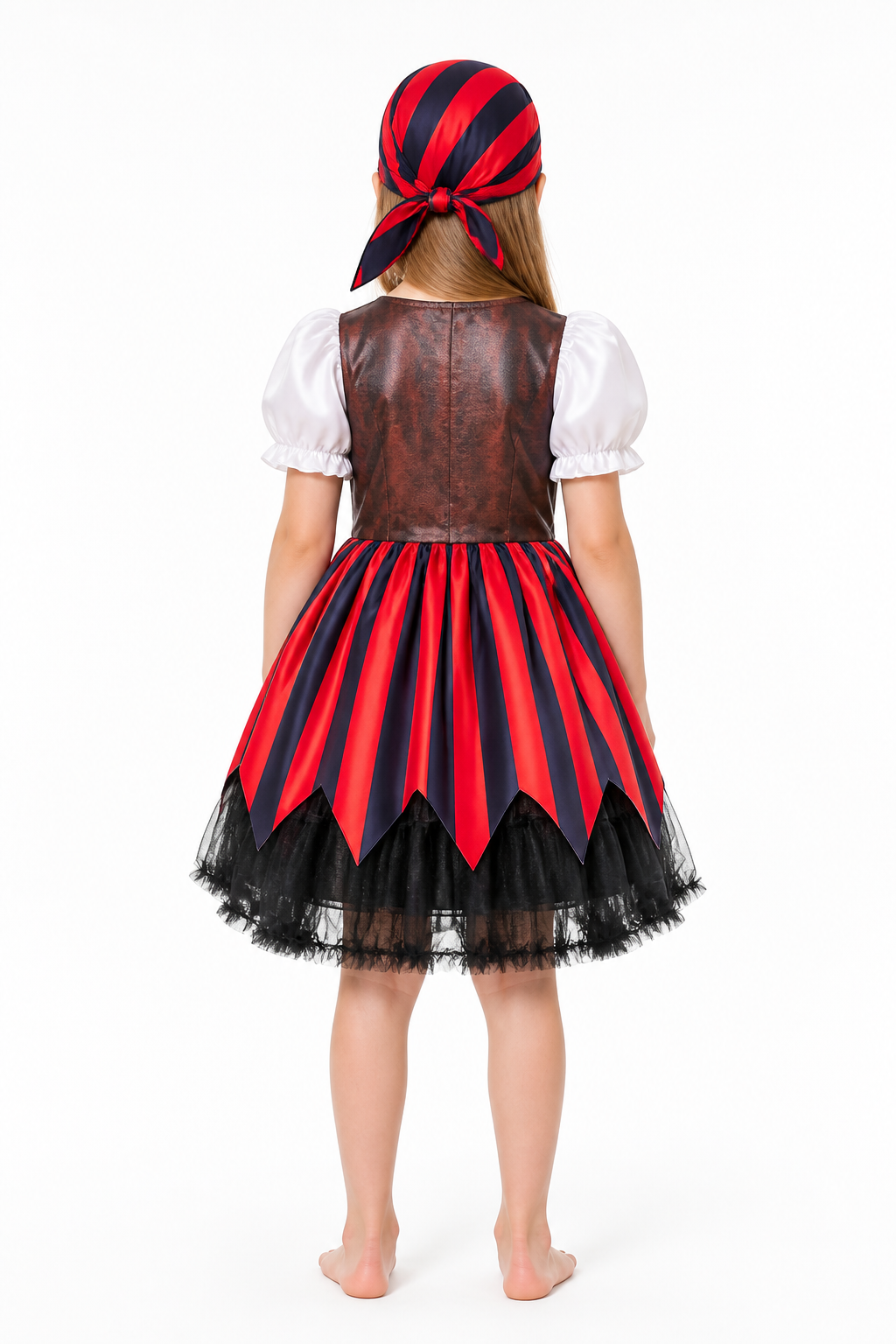 Children's Pirate Costume with Striped Dress and Bandana back view
