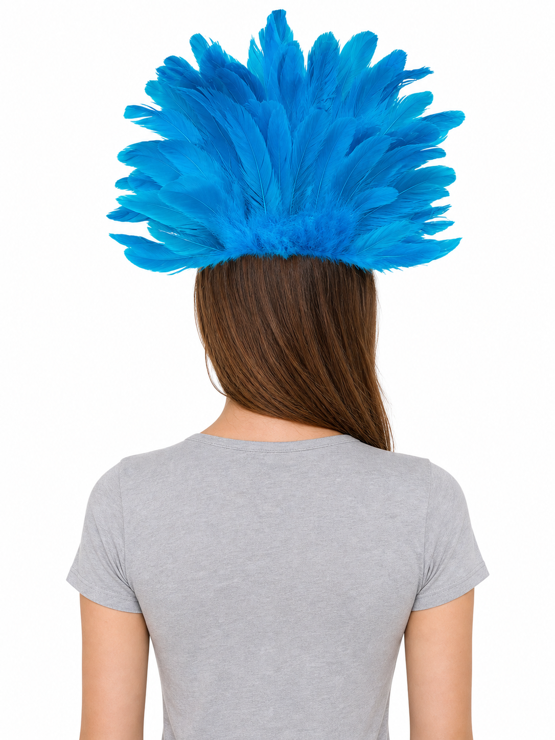 Blue Carnival Headpiece with Feathers and Mask