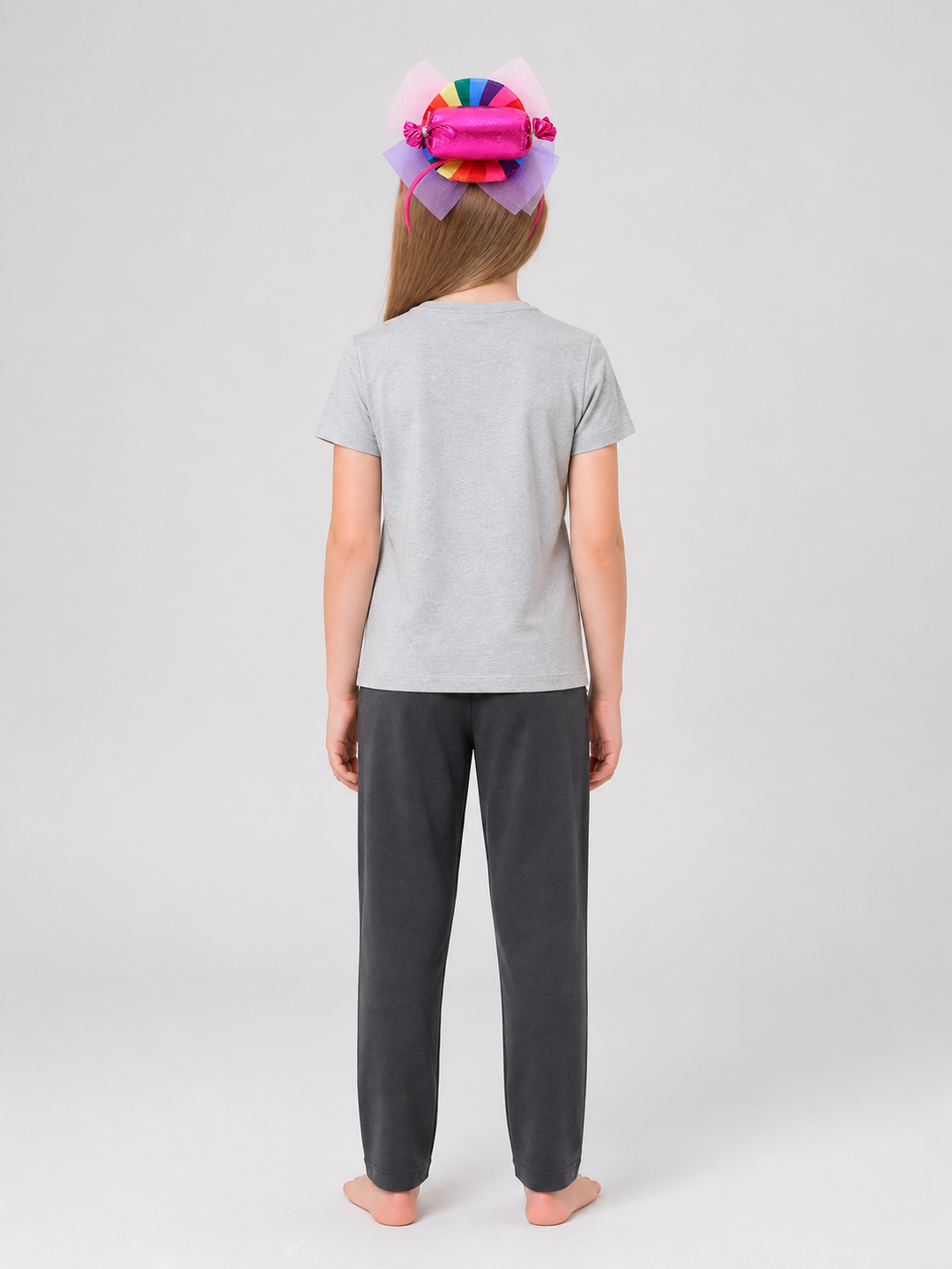 Rainbow Carnival Headband with Candy Decorations and Bow back view