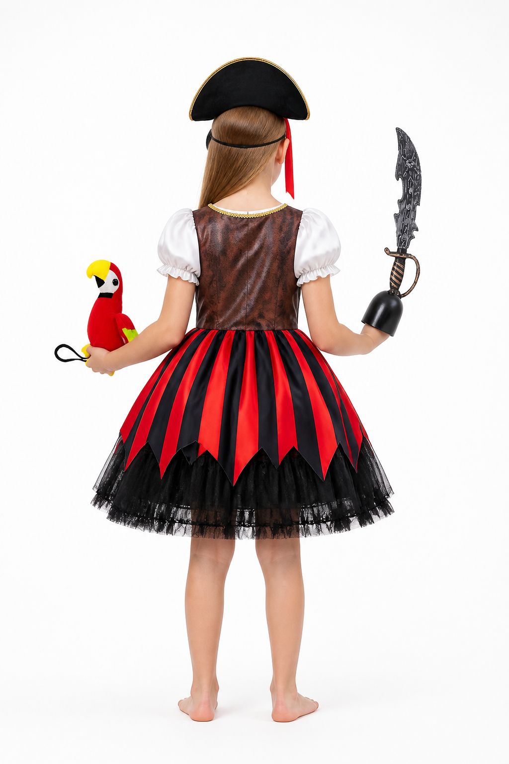 Pirate Costume with a Red-and-Black Striped Dress back view