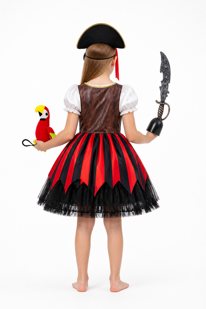 Pirate Costume with a Red-and-Black Striped Dress back view