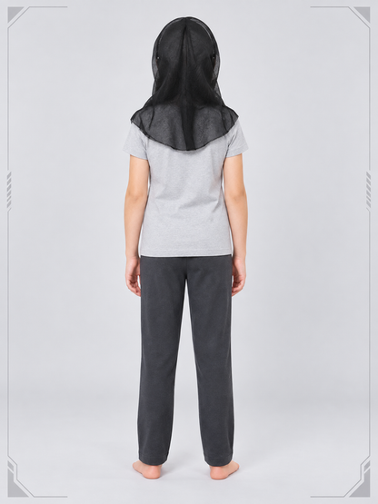 White Halloween Mask with Black Mesh Cape