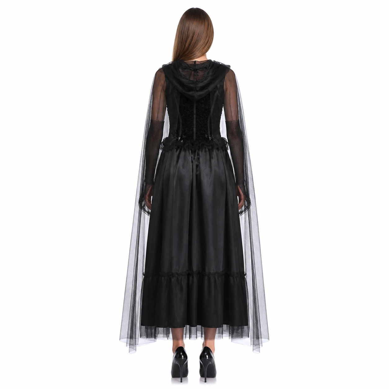 Black Long Dress with Cape for Halloween