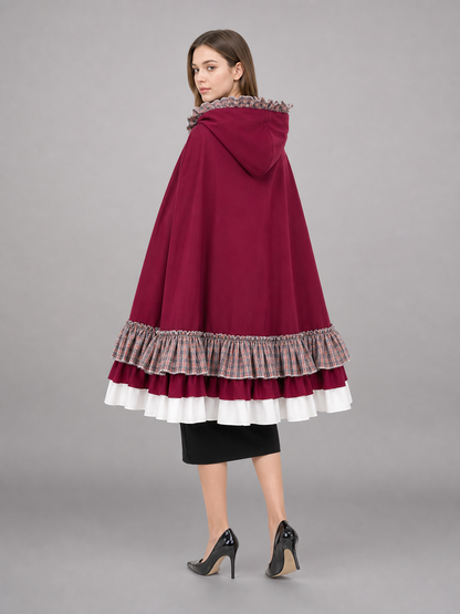 Burgundy hooded cosplay costume cloak