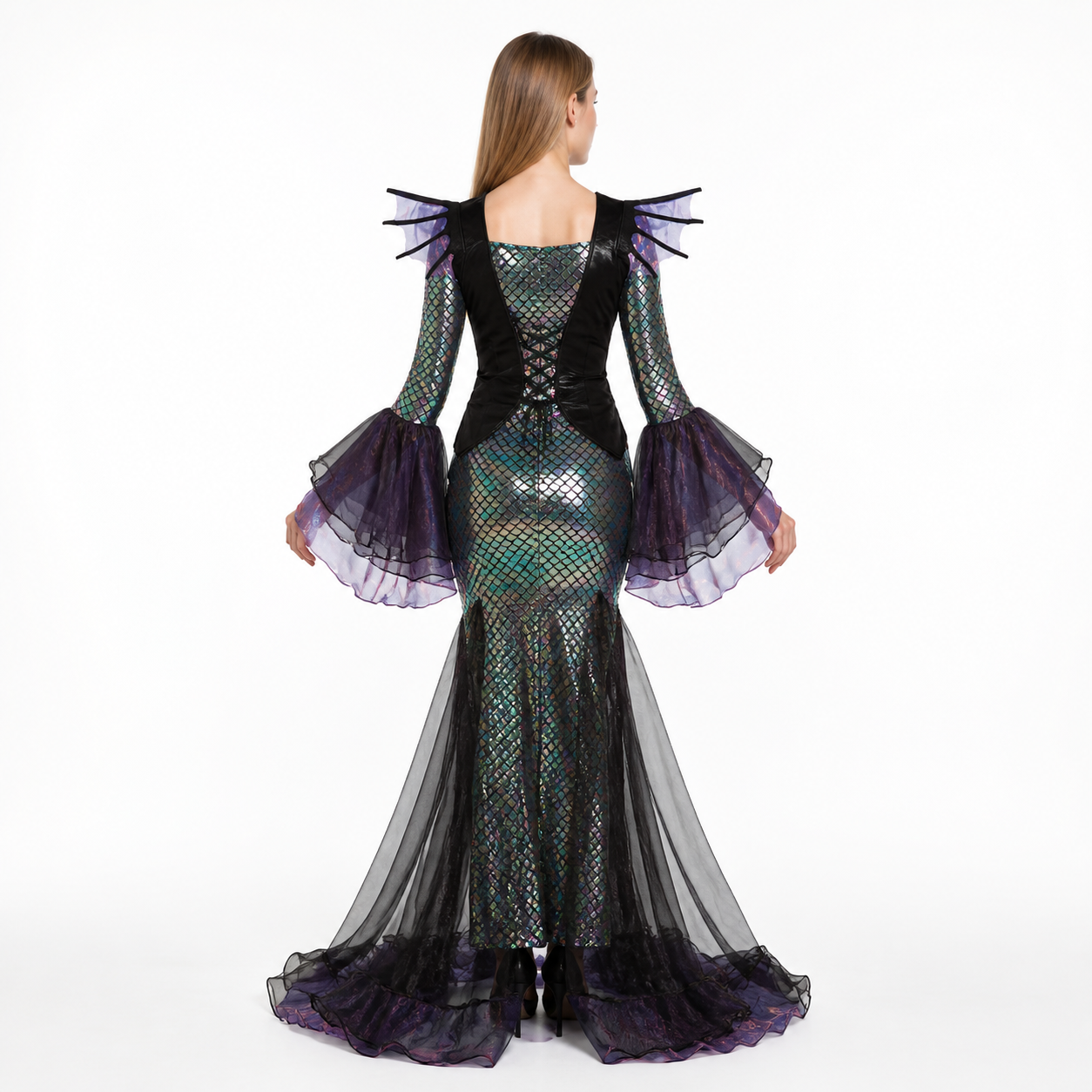 Mermaid Costume with Flared Sleeves back view