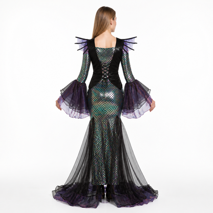 Mermaid Costume with Flared Sleeves back view